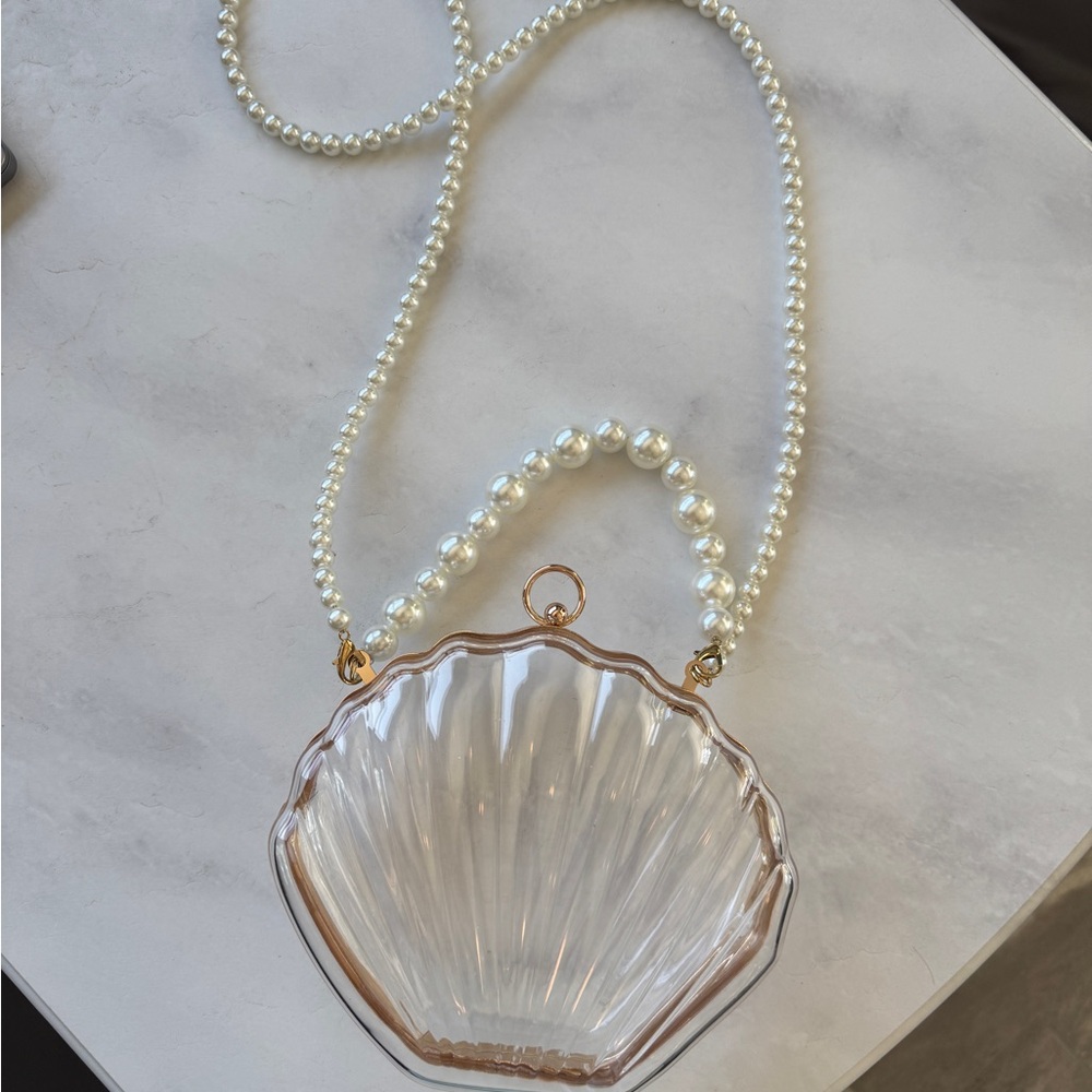 Clear Shell Purse with Pearl Strap